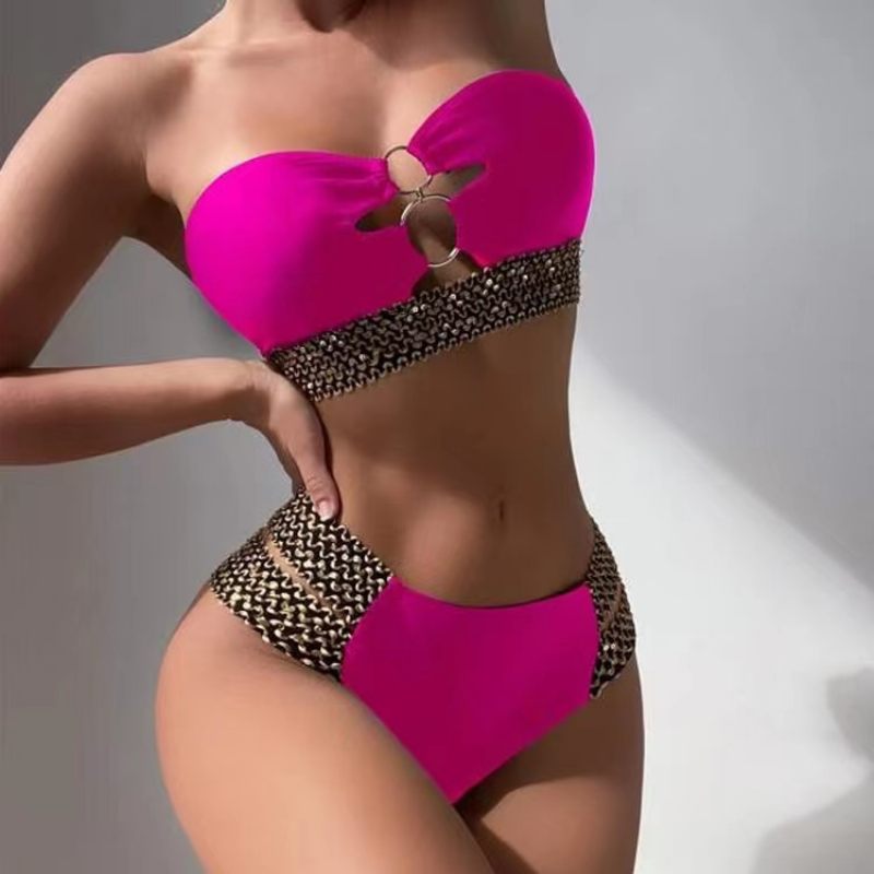 2024 Nieuw Sexy Dameszwempak In Effen Kleur Met Hoge Taille En Splitbikini