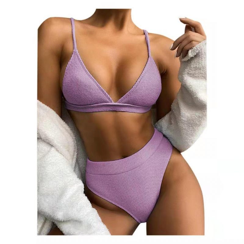 2024 Nieuwe Bikini Badpak Draad Effen Kleur Mode Sexy Driehoek Split Hoge Taille Dames