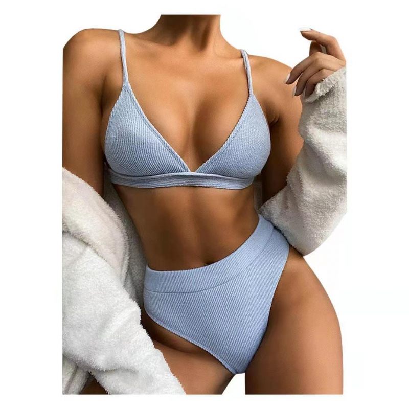 2024 Nieuwe Bikini Badpak Draad Effen Kleur Mode Sexy Driehoek Split Hoge Taille Dames