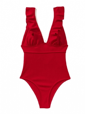 2024 Nieuwe Bikini Diepe V-schouderriem Uit Één Stuk Gegolfde Strakke Sexy Backless Badpak Dames