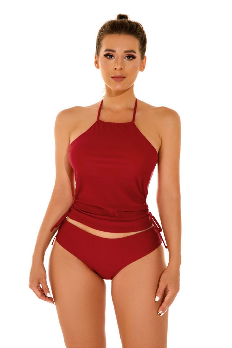 2024 Retro Strand Split Backless Effen Kleur Bikini Badpak