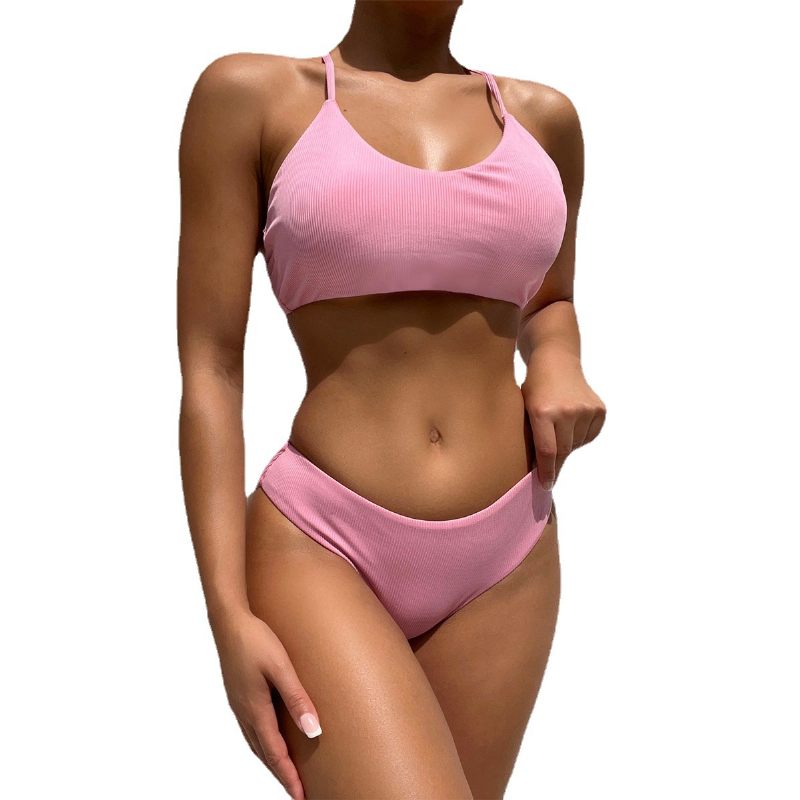 Bikini 2024 Nieuw Badpak Sexy Effen Kleur Mode Dames Split