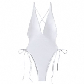 Pure Kleur V-hals Bikini Eendelig Sexy Badpak Dames 2024 Nieuw Driehoekig Zwempak Met Hoge Taille