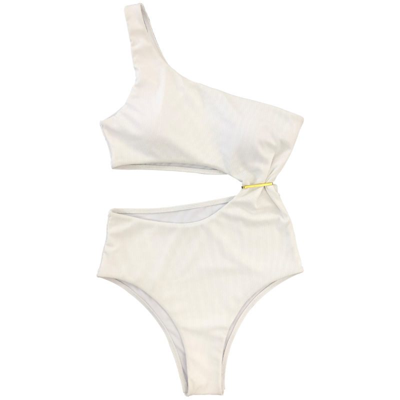 Swimming River 2024 Nieuw Badpak Sexy Bikini Dames One-shoulder Siamese Hoge Taille Effen Kleur