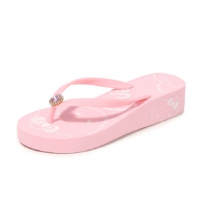 2024 Creatieve Nieuwe Vrouwen Hello Kitty Leuke Mid-hak Slippers Strass Zomer Wedge Sandalen Schoenen