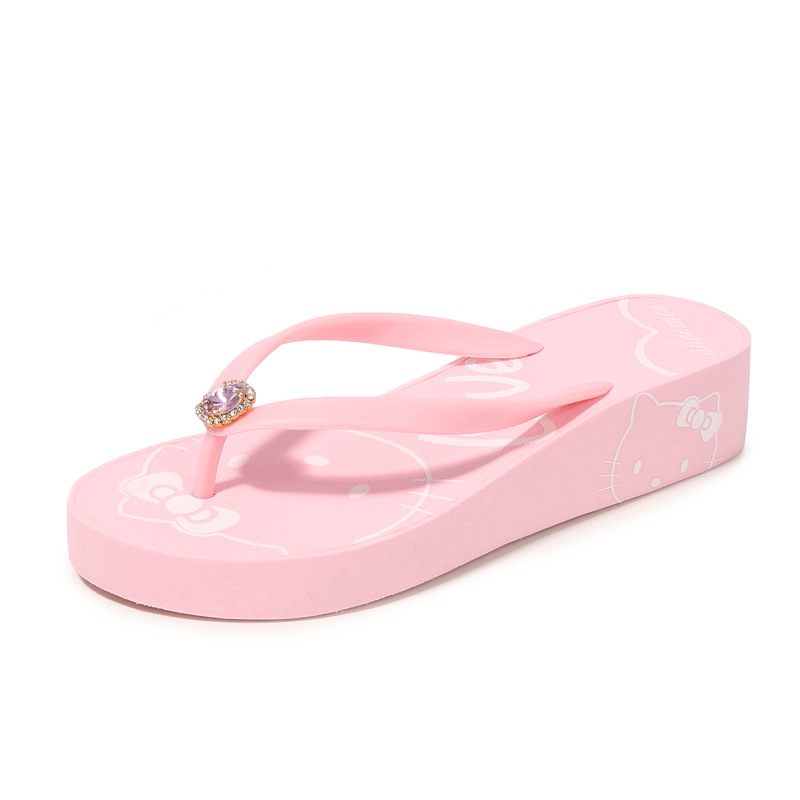 2024 Creatieve Nieuwe Vrouwen Hello Kitty Leuke Mid-hak Slippers Strass Zomer Wedge Sandalen Schoenen