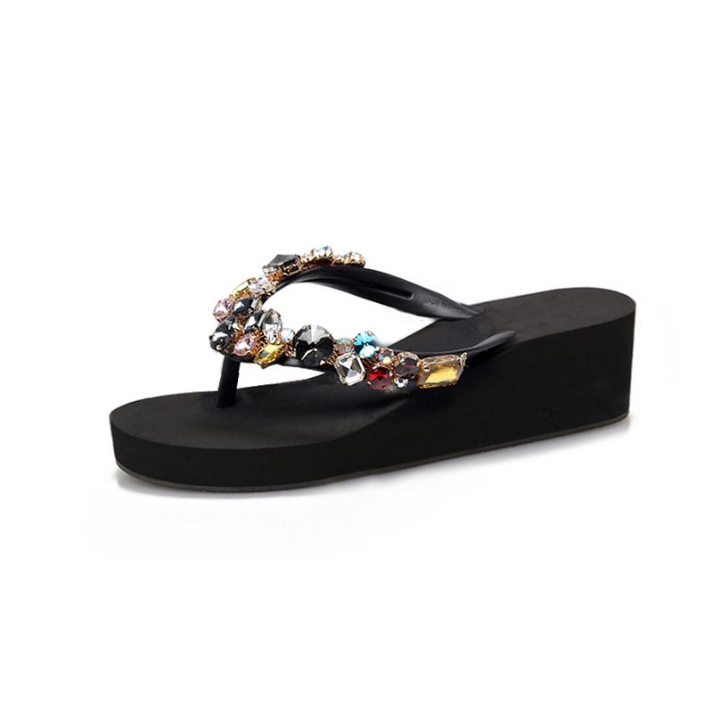 2024 Nieuwe Blingbling Strass Slippers Vrouwelijke Hand Genaaid Dikke Bodem Antislip Sandalen Schoenen