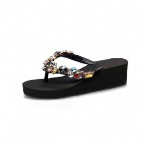 2024 Nieuwe Blingbling Strass Slippers Vrouwelijke Hand Genaaid Dikke Bodem Antislip Sandalen Schoenen