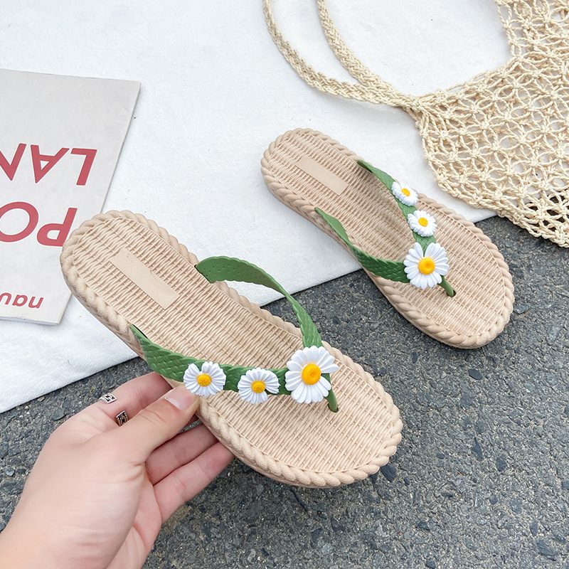 2024 Nieuwe Bloem Zomer Slippers Schoenen Vrouwen Slijtvaste Dames Platte Sandalen Strand