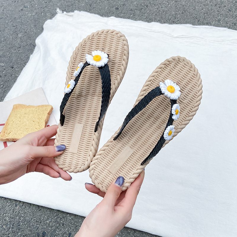 2024 Nieuwe Bloem Zomer Slippers Schoenen Vrouwen Slijtvaste Dames Platte Sandalen Strand