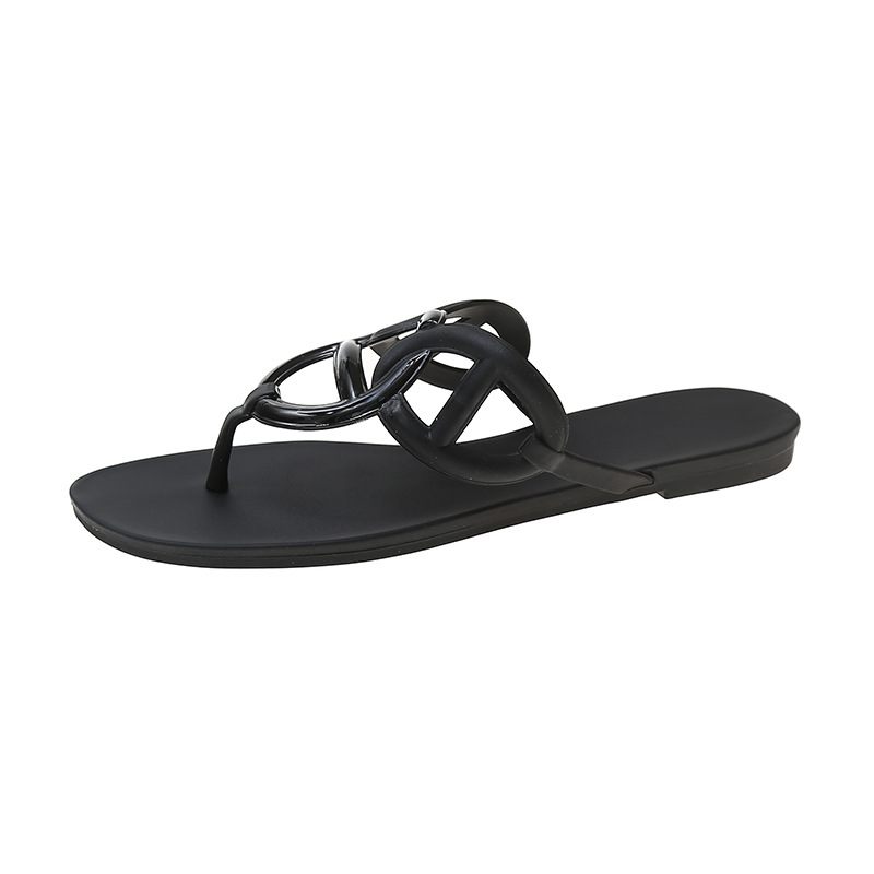 2024 Nieuwe Varkensneus Slippers Schoenen Vrouwelijke Zomer Platte Casual H Familie Keten Sandalen Pantoffel