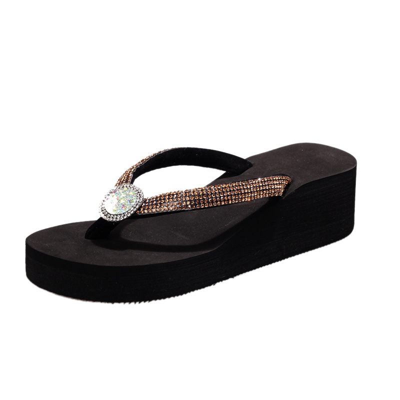 2024 Zomer Nieuwe Mode Strass Slippers Dikke Bodem Sleehak Sandalen Vrouwen