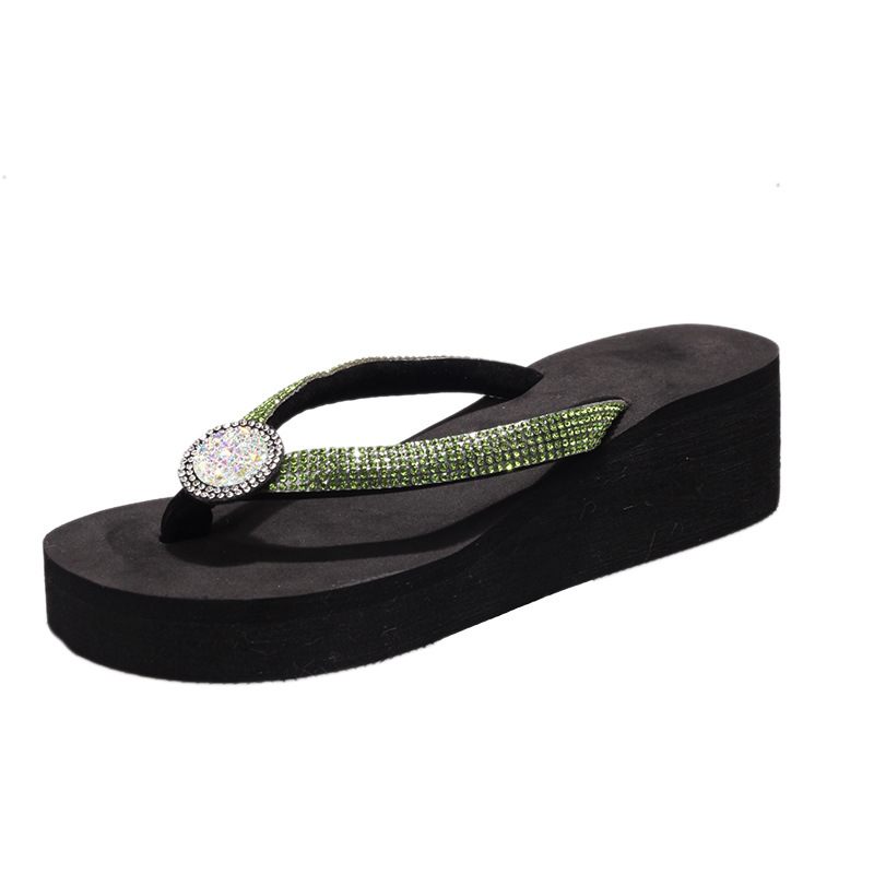 2024 Zomer Nieuwe Mode Strass Slippers Dikke Bodem Sleehak Sandalen Vrouwen