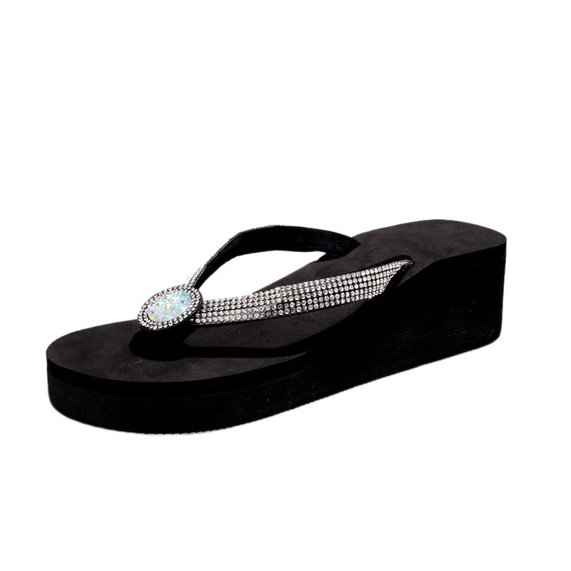 2024 Zomer Nieuwe Mode Strass Slippers Dikke Bodem Sleehak Sandalen Vrouwen