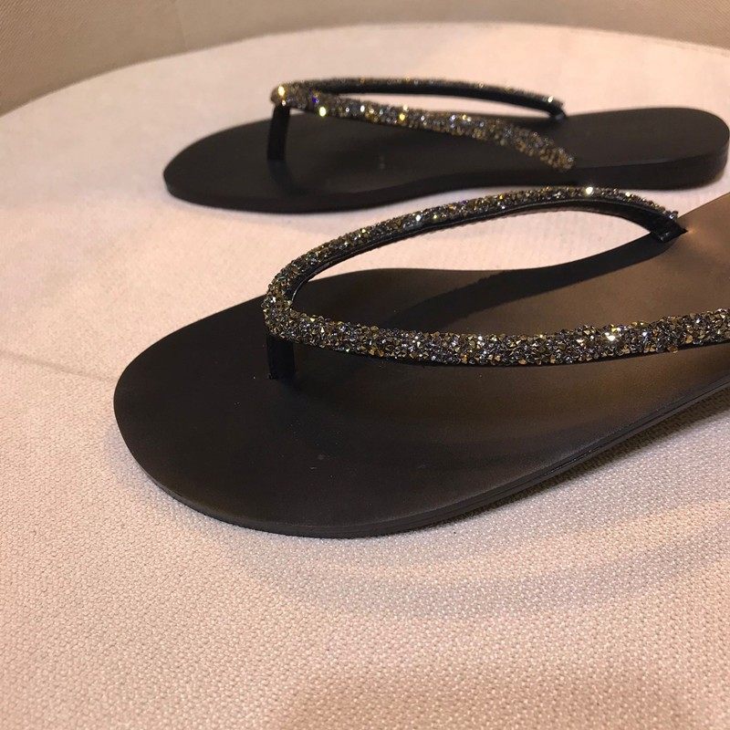 2024 Zomer Nieuwe Mode Strass Slippers Platte Teenslippers Schoenen Grote Maat Sandalen Vrouwen