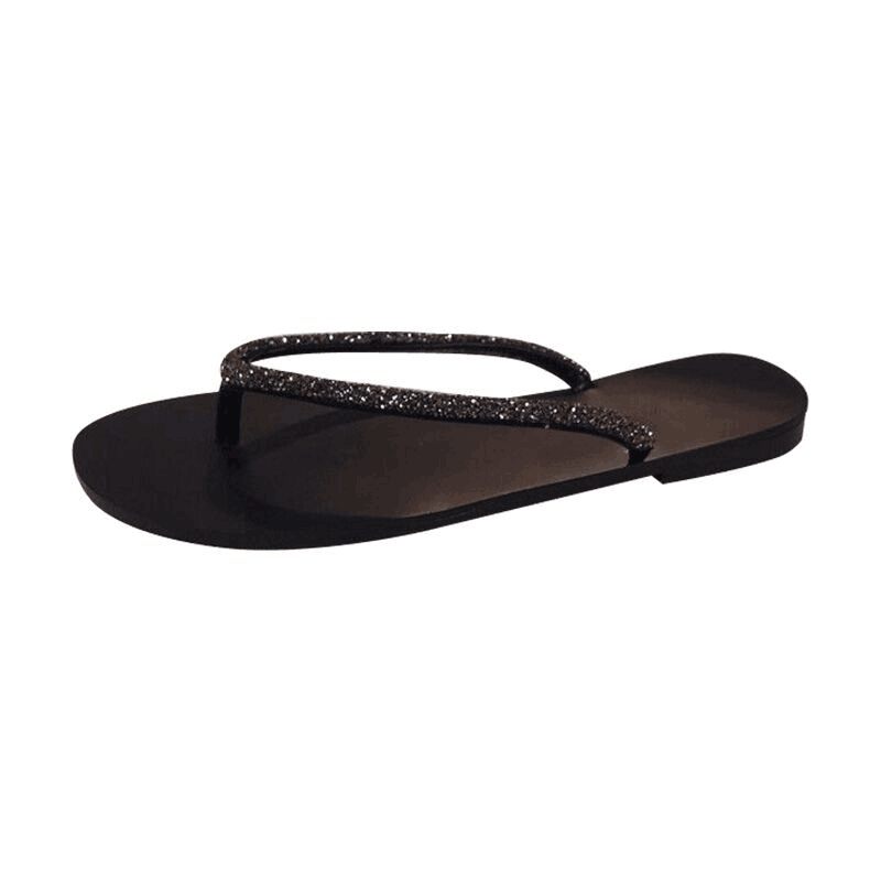 2024 Zomer Nieuwe Mode Strass Slippers Platte Teenslippers Schoenen Grote Maat Sandalen Vrouwen