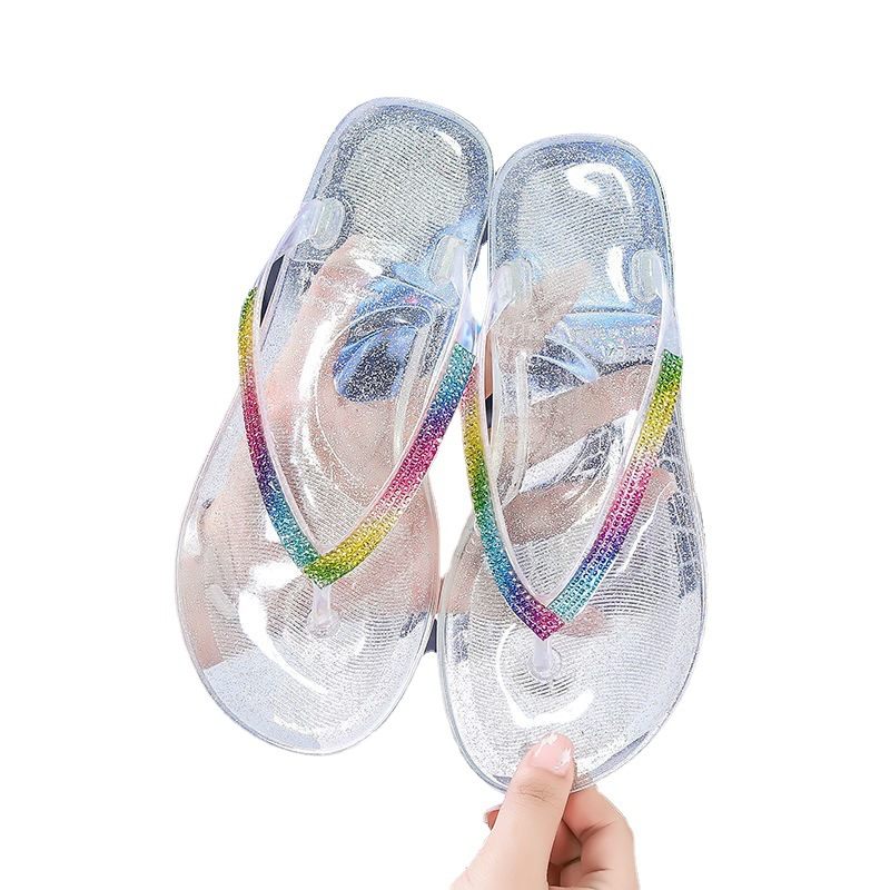 2024 Zomer Slippers Dames Nieuwe Mode Snoep Kleur Platte Kristallen Pinch Sandalen Schoenen