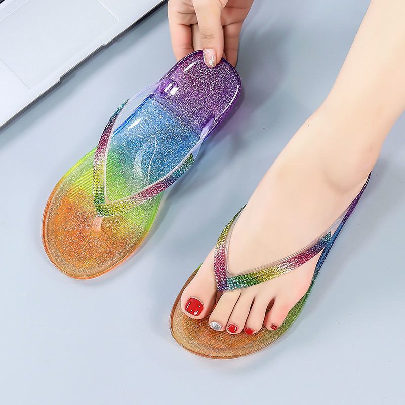 2024 Zomer Slippers Dames Nieuwe Mode Snoep Kleur Platte Kristallen Pinch Sandalen Schoenen