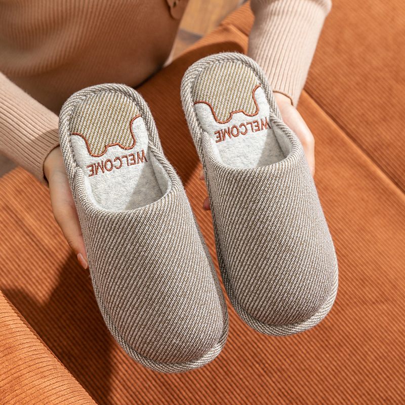 Baotou Katoenen Pantoffels Heren En Dames Indoor Warme Antislip Ademende Zweetabsorberende Huispaar Herfst- En Winterslippers