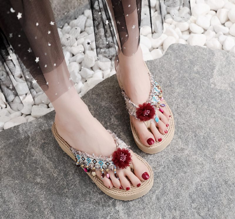 Bloemen Teenslippers Mode Met Dikke Zolen Pantoffels Uitgaan In Nieuwe Zomerstijl Voor Dames Strandsandalen