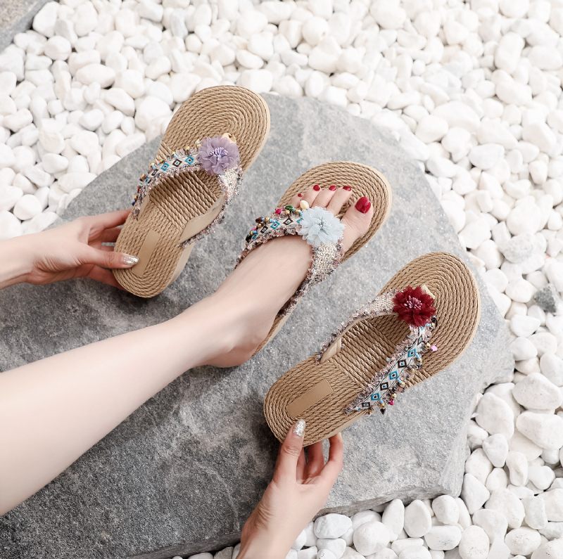 Bloemen Teenslippers Mode Met Dikke Zolen Pantoffels Uitgaan In Nieuwe Zomerstijl Voor Dames Strandsandalen