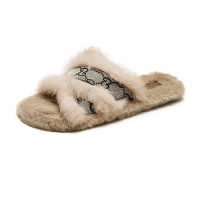 Dames Herfst En Winter Nieuwe Warm Echt Konijnenbont Indoor Flat Home Katoen Slippers