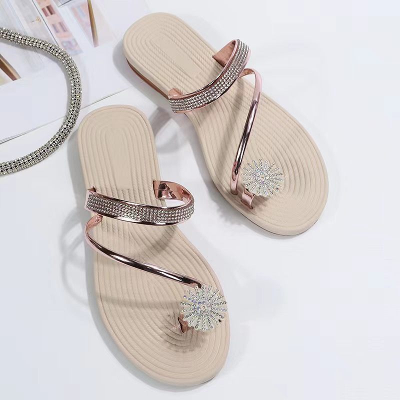 Grote Maat Sandalen Slippers Dames 22 Zomer Nieuwe Strandsandalen Strass Platte