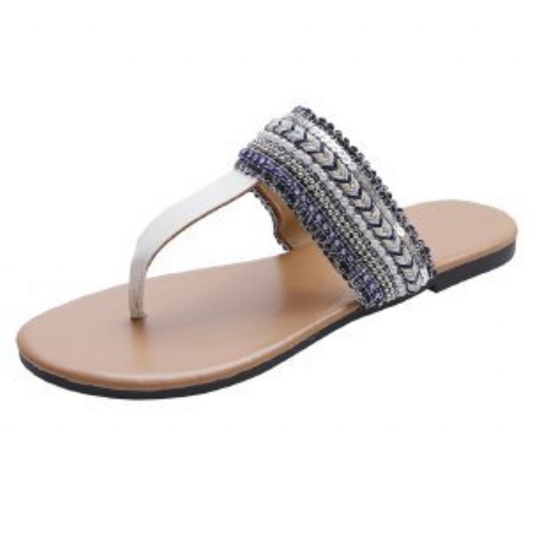 Grote Maat Slippers Sandalen Dames Metalen Gesp Open Teen Comfortabele Zachte Bodem String Platte Zomer Snuifje Pantoffels Schoenen