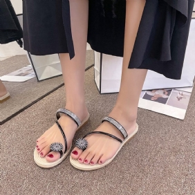 Mode Sandalen Slipper Schoenen Vrouwen 2024 Zomer Nieuwe Vakantie Strass Platte Romeinse