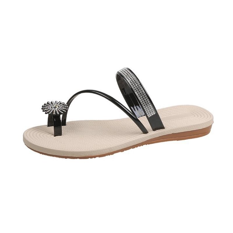 Mode Sandalen Slipper Schoenen Vrouwen 2024 Zomer Nieuwe Vakantie Strass Platte Romeinse