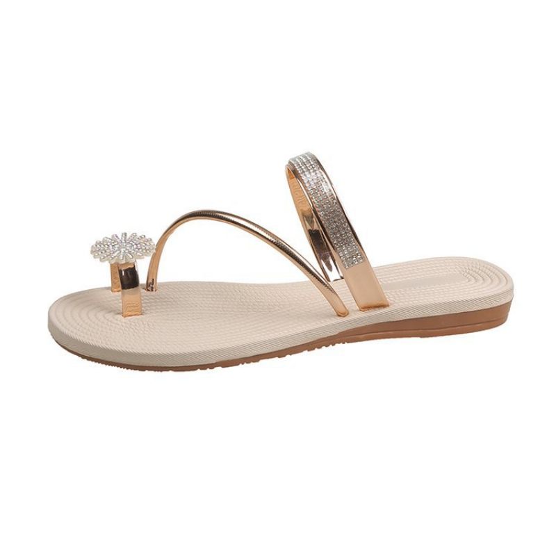 Mode Sandalen Slipper Schoenen Vrouwen 2024 Zomer Nieuwe Vakantie Strass Platte Romeinse