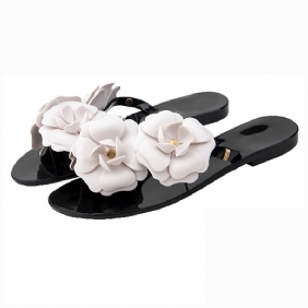 Nieuwe Zomer Camellia Slippers Platte Bodem Jelly Dames Antislip Kleine Geur Bloem Strand Sandalen