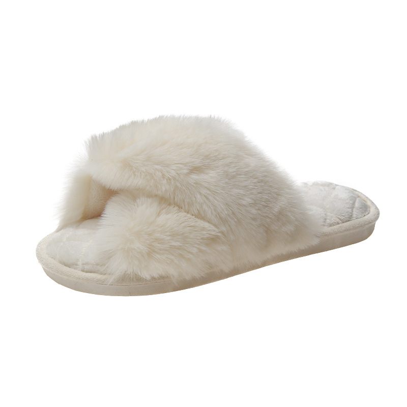 Pantoffels Winter Pluche Kruisband Sleepkatoen Indoor Warm Vrouwelijk Woord Lang Haar