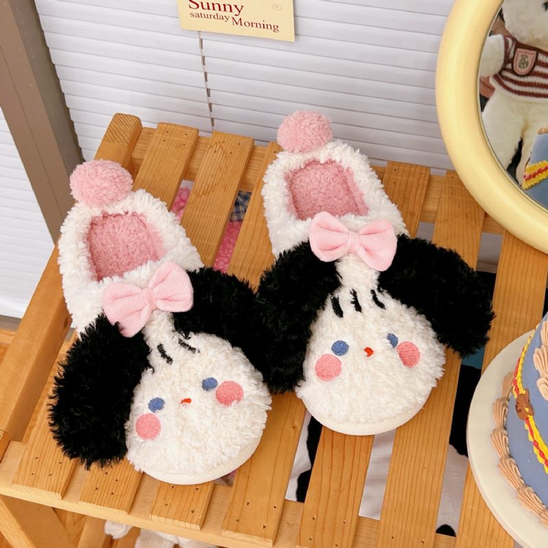 Pluche Fluwelen Katoenen Pantoffels Dames Winter Schattig Huis Indoor Warm Katoen Slepen Zacht Meng Rui Rui Konijn Cartoon Paar Schoenen