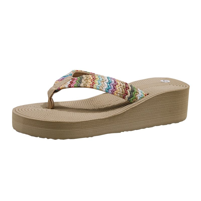 Sandalen Pantoffels Dames Zomer 2024 Nieuwe Geweven Slippers Casual Wig Strand Damesslippers