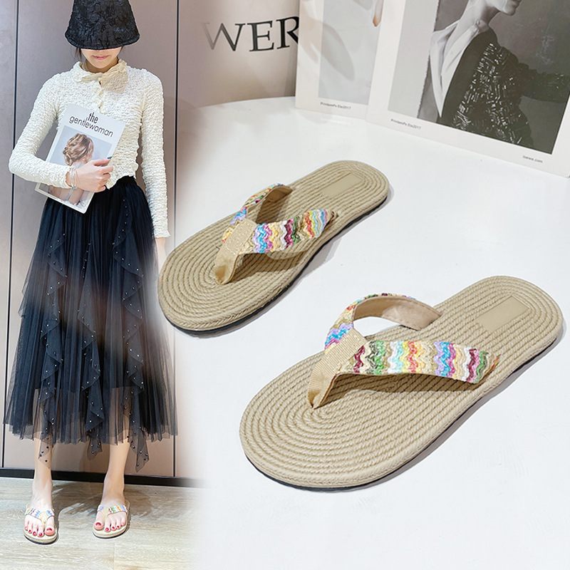 Sandalen Pantoffels Dames Zomer 2024 Nieuwe Geweven Slippers Casual Wig Strand Damesslippers