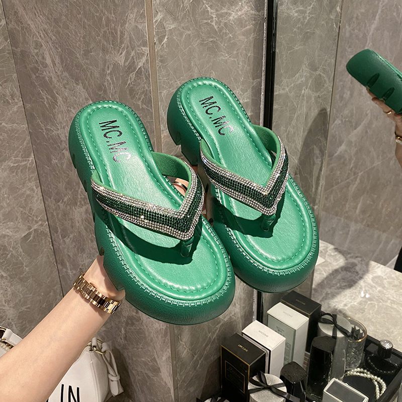 Strass Slippers Met Dikke Bodem Dames Zomer 2024 Nieuwe Mode Snuifje Platform Sandalen Gaan Uit Om De Hoogte Te Vergroten