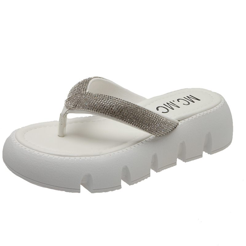 Strass Slippers Met Dikke Bodem Dames Zomer 2024 Nieuwe Mode Snuifje Platform Sandalen Gaan Uit Om De Hoogte Te Vergroten