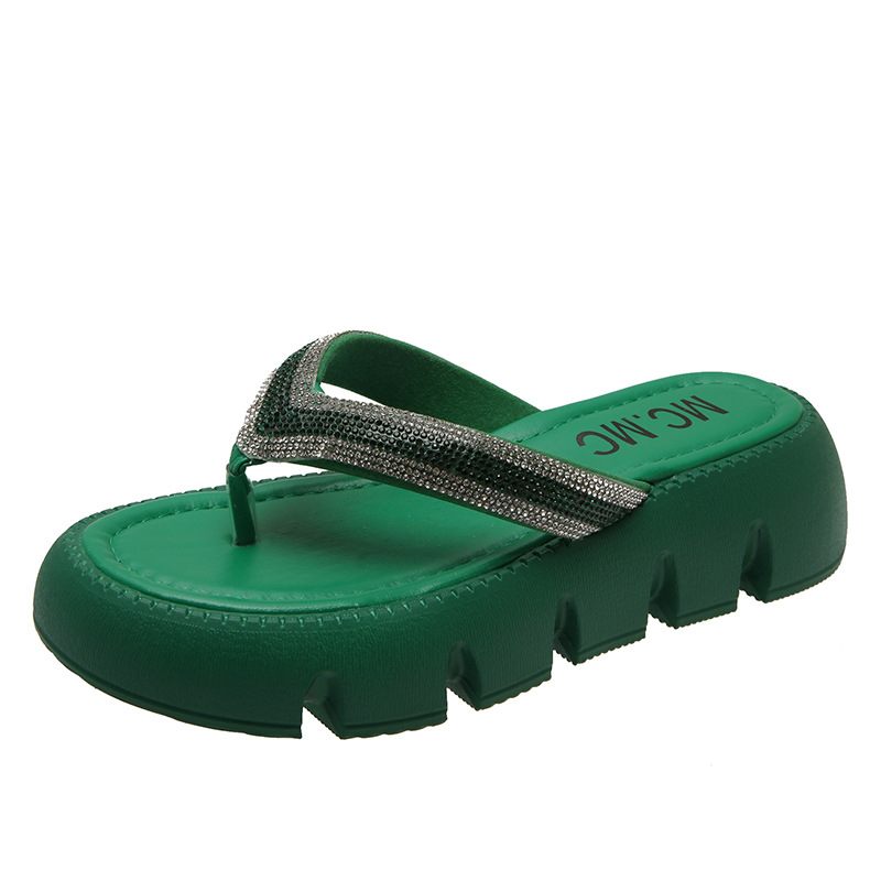 Strass Slippers Met Dikke Bodem Dames Zomer 2024 Nieuwe Mode Snuifje Platform Sandalen Gaan Uit Om De Hoogte Te Vergroten