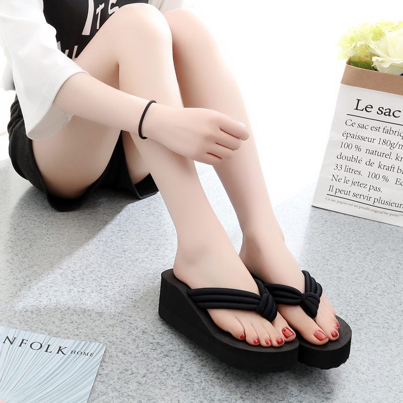 Vrouwen Hoge Hakken Dikke Zolen Slippers Strand Antislip Flip-flops Schoenen Zomer Mode Pinch Student Sandalen