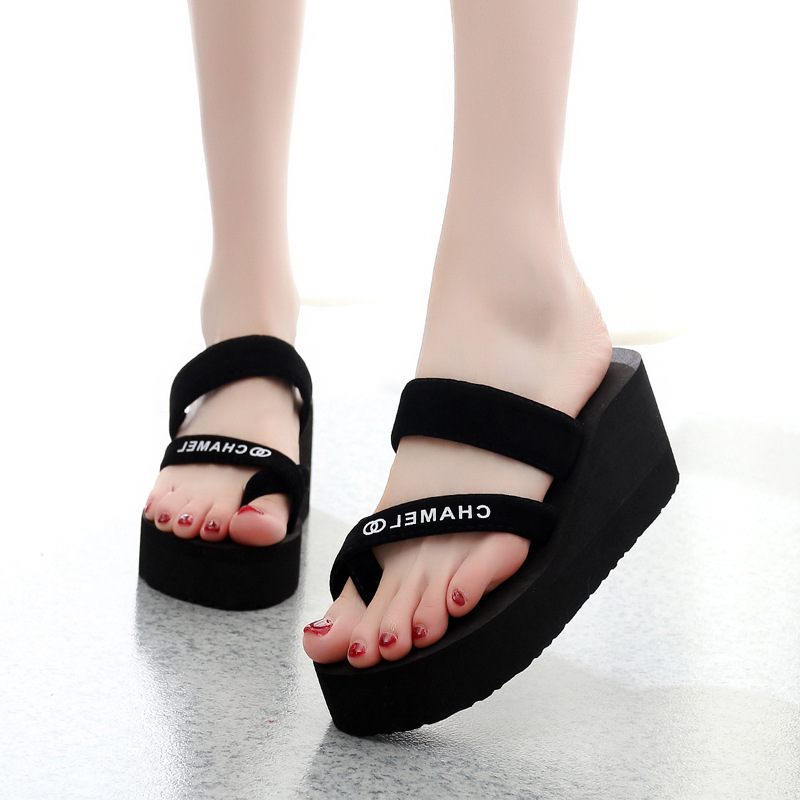 Vrouwen Hoge Hakken Dikke Zolen Slippers Strand Antislip Flip-flops Schoenen Zomer Mode Pinch Student Sandalen