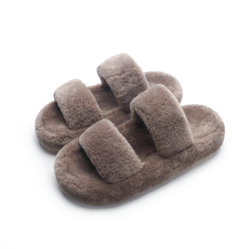 Vrouwen Nieuwe Dikke Zool Konijnenbont Inside Fashion One Word Lente Zomer Slippers