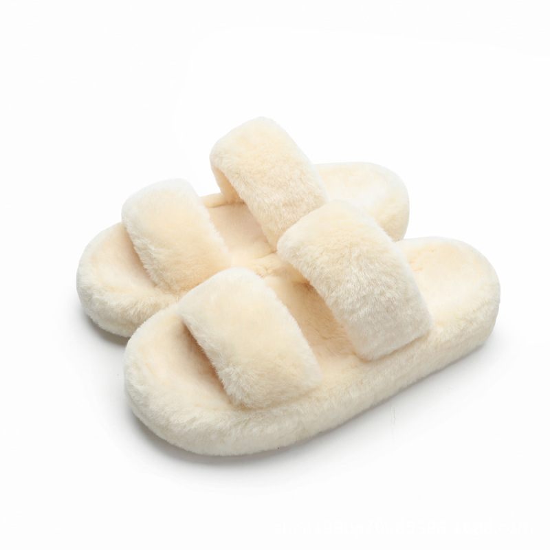 Vrouwen Nieuwe Dikke Zool Konijnenbont Inside Fashion One Word Lente Zomer Slippers