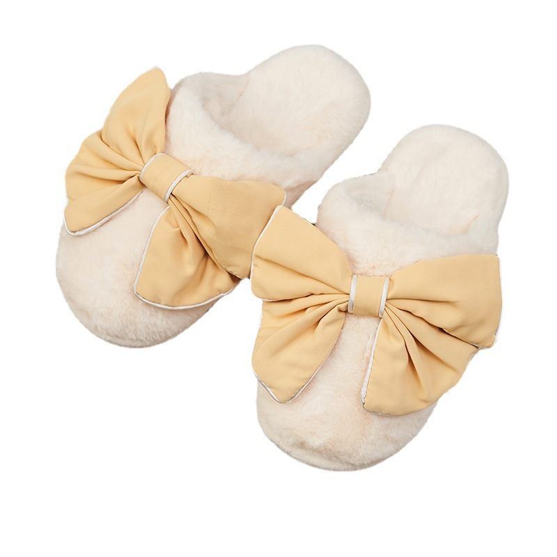 Winter Cute Bowknot Home Heren Indoor En Katoenen Pantoffels Dames Antislip Warm Outdoor Furry Couple