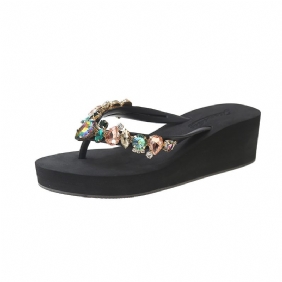 Zomer Nieuwe Kleur Glas Perzik Hart Strass Dikke Bodem Slippers Damesmode Strand