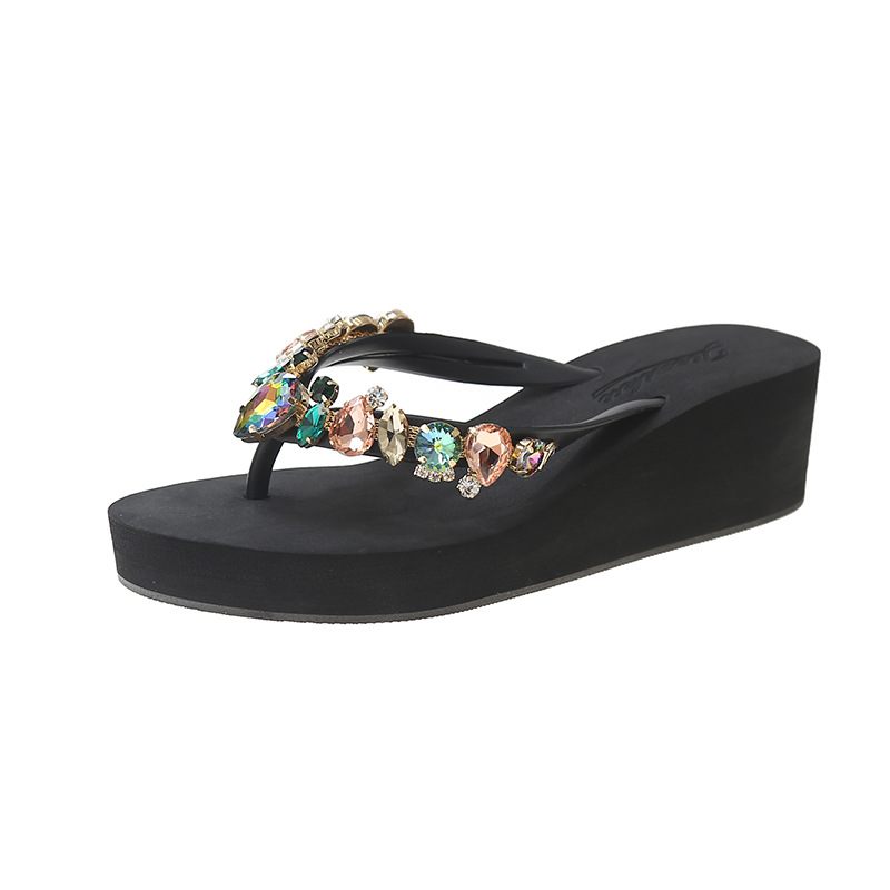 Zomer Nieuwe Kleur Glas Perzik Hart Strass Dikke Bodem Slippers Damesmode Strand