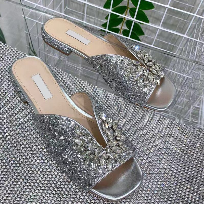 Zomer Nieuwe Platte Slippers Vrouwen Strass Versierd Ronde Neus Sandalen Schoenen Mode