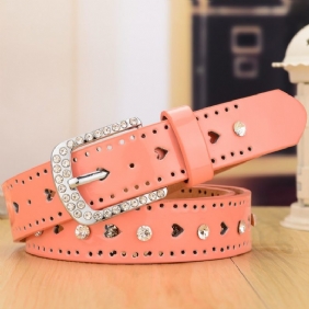 Candy Kleur Mode Decoratieve Dunne Riem Damesriem Dames Strass Perzik Hart