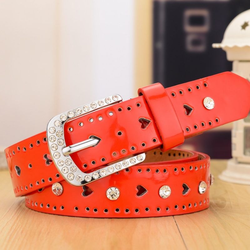 Candy Kleur Mode Decoratieve Dunne Riem Damesriem Dames Strass Perzik Hart