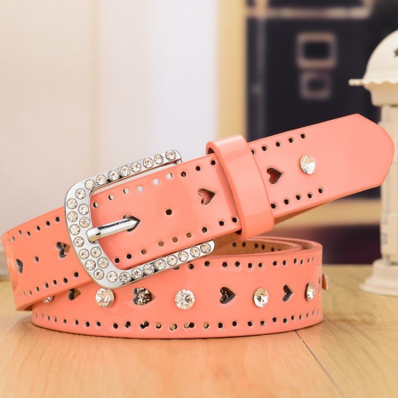 Candy Kleur Mode Decoratieve Dunne Riem Damesriem Dames Strass Perzik Hart